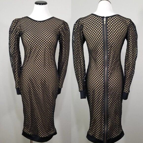 Rue 107 Black Fishnet Bodycon Dress L Womens Caged Lover Sexy Party Clubwear - Picture 1 of 9